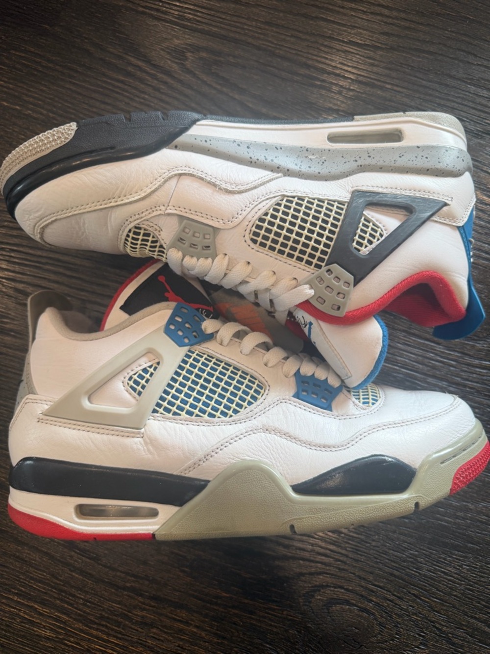 Men Size 9 Jordan 4 Retro What The 4 Fire Red Military Blue Tech Grey White